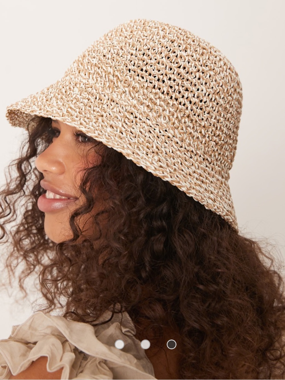 ❤️… ASOS DESIGN straw packable mix knit crochet bucket hat